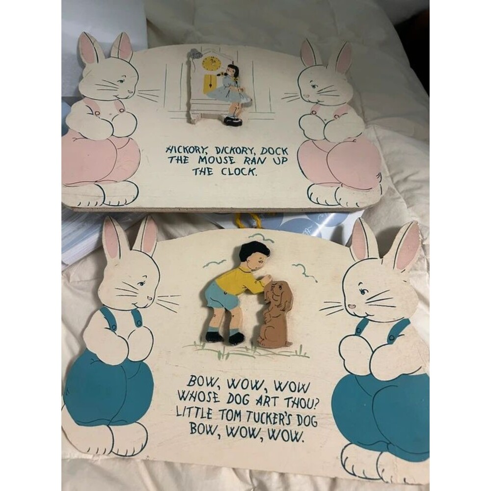 Vintage Bunny Rabbit Nursery Rhyme Wall Hanging - Kids Room or Nursery Decor